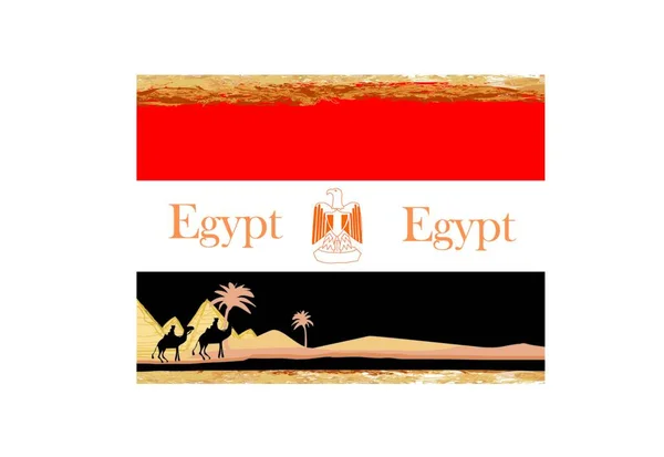 Караван Верблюдов Дикой Африке Флаг Египта Абстрактная Рамка Гранжа — стоковый вектор