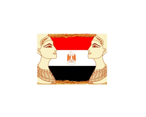 エジプトの国旗を背景にエジプトの女王クレオパトラ — ストックベクタ