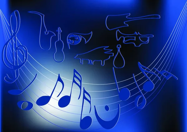 Concert Silhouette Instruments Musique Sur Fond Bleu Foncé — Image vectorielle