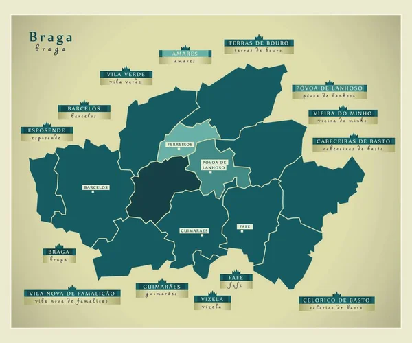 Mapa Moderno Braga —  Vetores de Stock