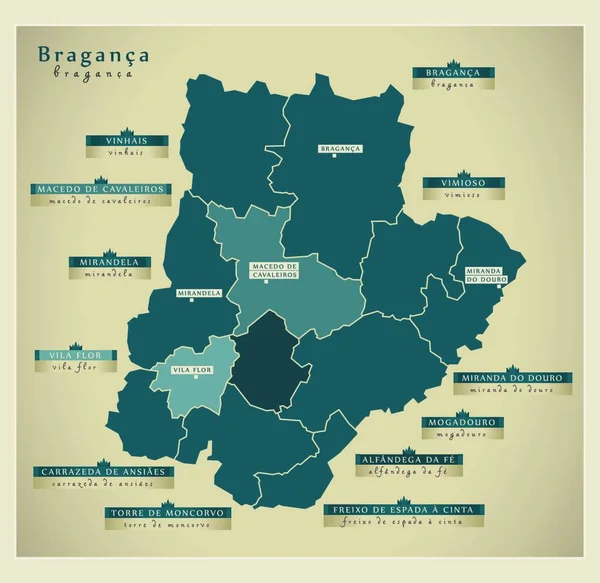 Mapa Moderno Braganca — Vector de stock