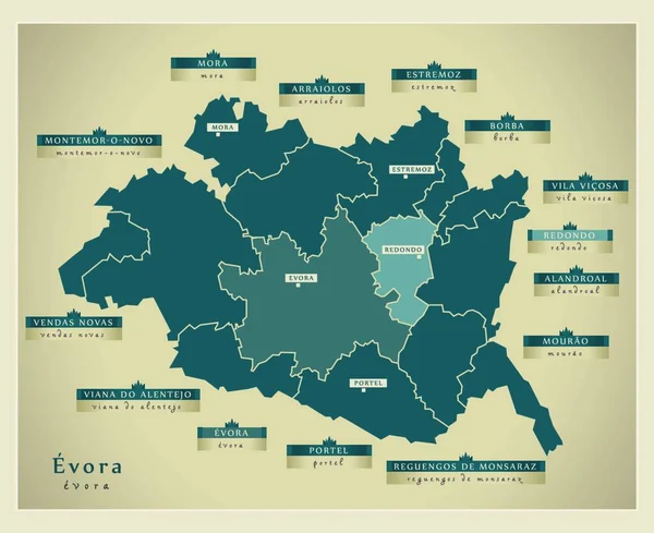 Σύγχρονος Χάρτης Διανυσματική Απεικόνιση Evora — Διανυσματικό Αρχείο