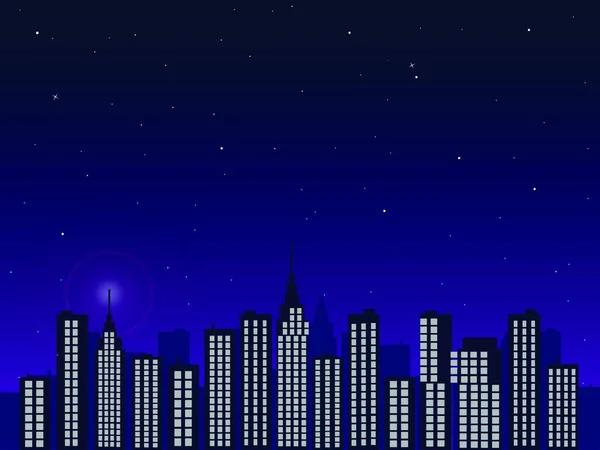 Illustrazione Uno Skyline Della Città Con Uno Sfondo Cielo Crepuscolare — Vettoriale Stock