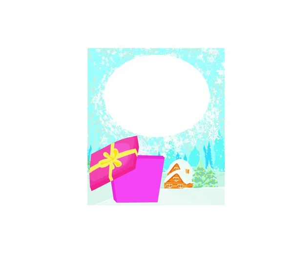 Cartão Natal Abstrato Com Presente Surpresa Paisagem Inverno — Vetor de Stock