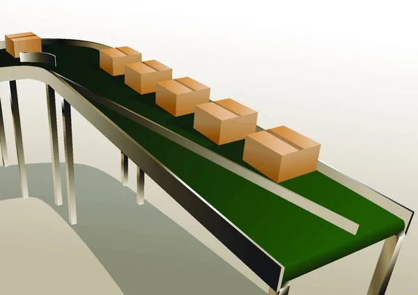 Bande Transporteuse Avec Boîtes Carton Fermées — Image vectorielle