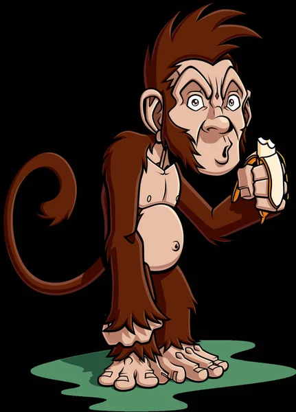 Kreslená Opice Žere Banán Izolované Bílém Pozadí — Stockový vektor