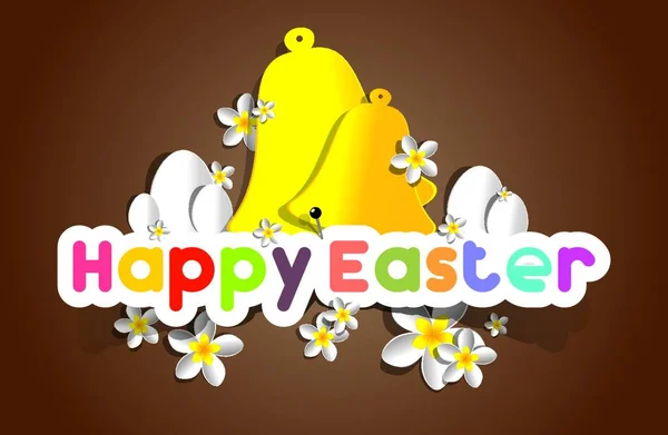 Happy Easter Greeting Card Cartoon Rabbit Eggs Vector Illustration — Stock Vector