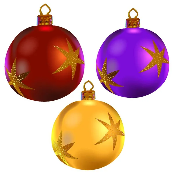 Χριστουγεννιάτικες Μπάλες Αστέρια Έγχρωμη Απεικόνιση Διάνυσμα — Διανυσματικό Αρχείο
