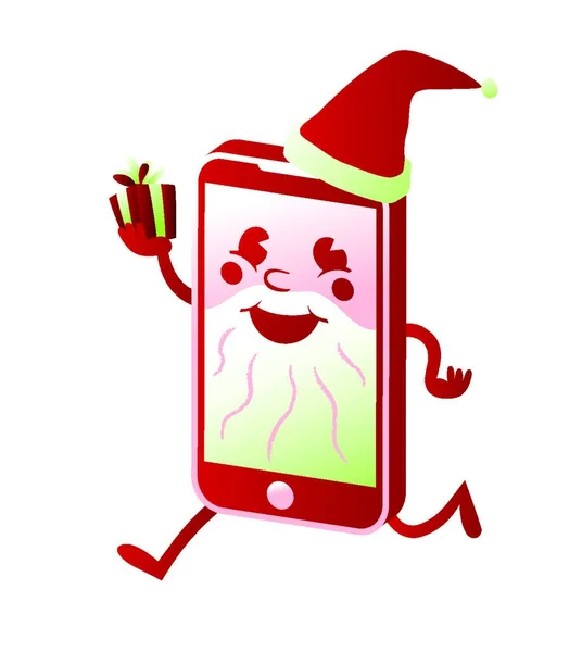 Cartoon Smartphone Achète Cadeau Noël Dans Boutique Ligne Commerce Publicité — Image vectorielle