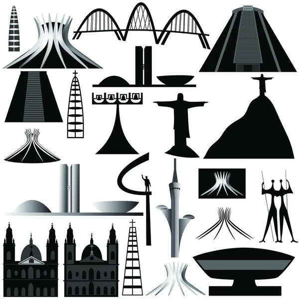 Illustration Vectorielle Des Différents Monuments Brésil — Image vectorielle