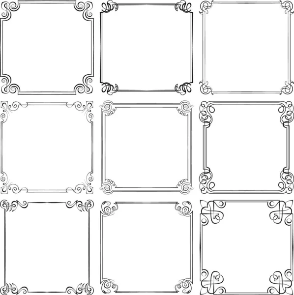 Набор Девяти Различных Векторных Декоративных Рам — стоковый вектор