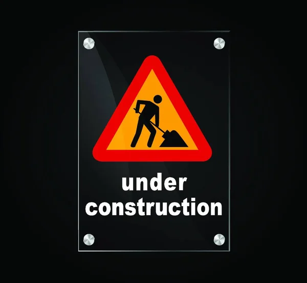 Illustration Transparent Construction Sign Black Background — Stock Vector