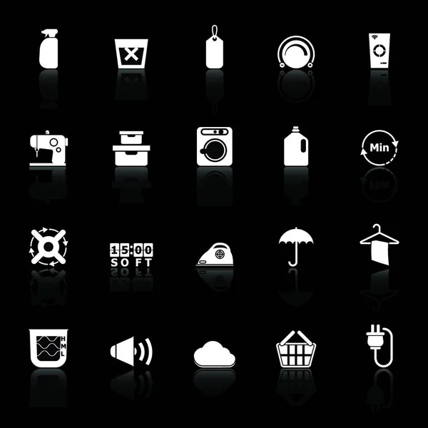 Laundry Icons Reflect Black Background Stock Vector — Stock Vector