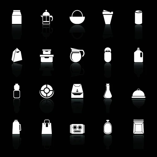 Variety Food Package Icons Reflect Black Background Stock Vector — Stock Vector