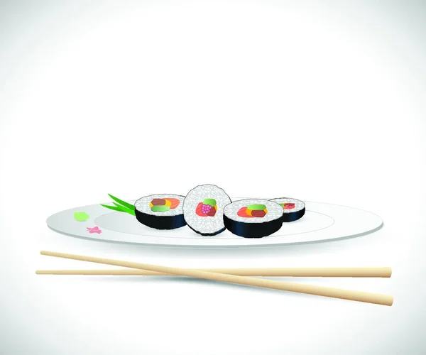 寿司和筷子在白色背景下隔离的图例 — 图库矢量图片