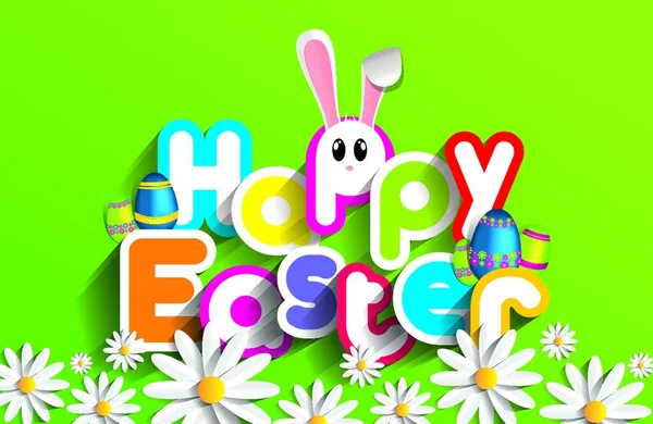 Tarjeta Felicitación Feliz Pascua Con Ilustración Vectores Conejo Huevos Dibujos — Vector de stock