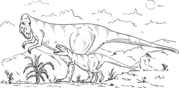 Vector Dinosaurussen Familie Het Platteland Geïsoleerd Achtergrond — Stockvector