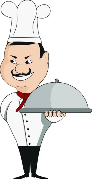 Personagem Vetorial Cozinheiro Chef Segurando Prato —  Vetores de Stock