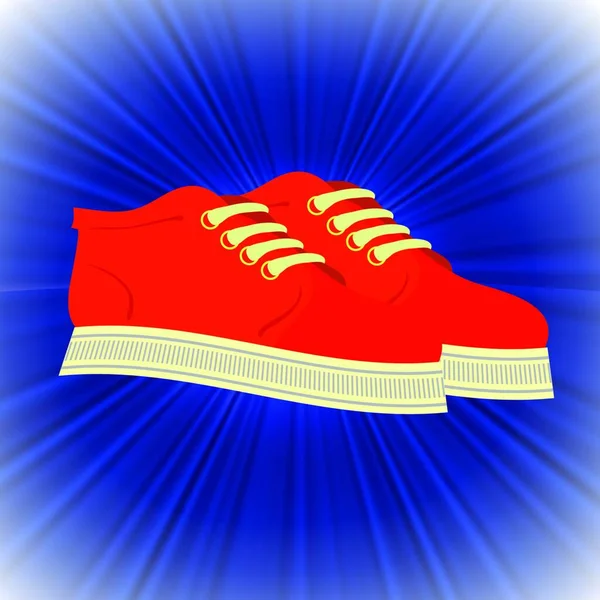 Piros Cipő Kék Hullám Háttér Színes Illusztráció — Stock Vector