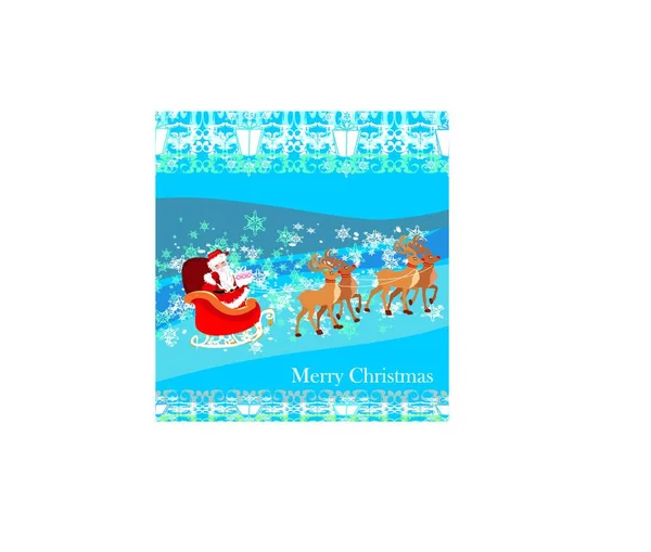 Weihnachtsmann Und Rentiere Abstrakte Weihnachtskarte — Stockvektor