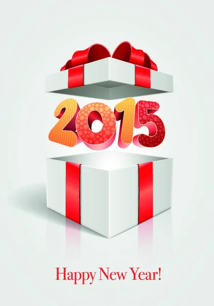 Vector 2015 Text Open Gift Box Happy New Year Message — Stock Vector