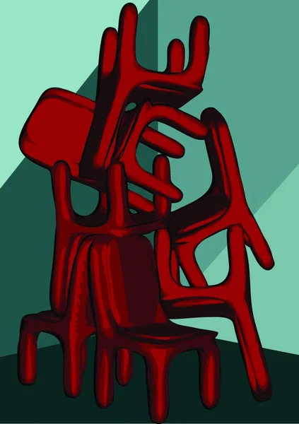Стільці Купа Абстрактні Червоні Стільці Зеленому Фоні — стоковий вектор