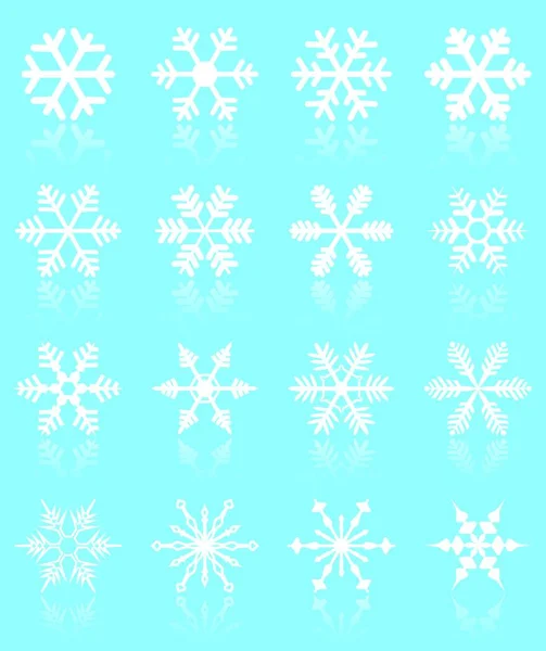 Συλλογή Από Διαφορετικά Σχήματα Νιφάδων Χιονιού Απαλή Αντανάκλαση — Διανυσματικό Αρχείο