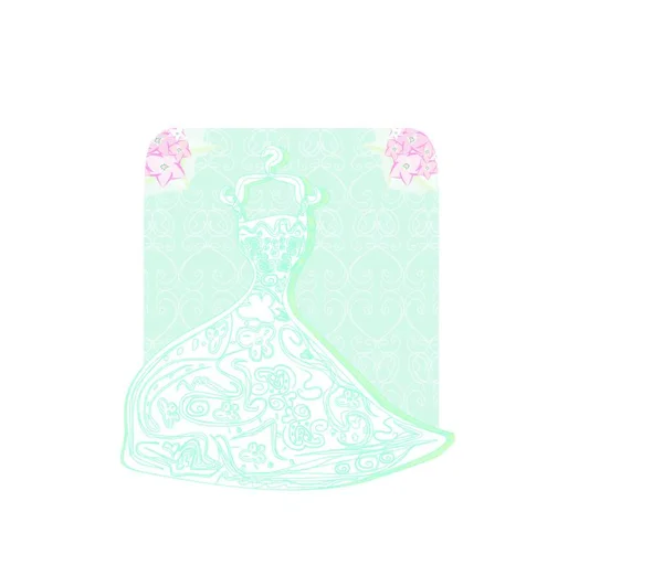 Robe Mariée Avec Carte Ornement Floral — Image vectorielle