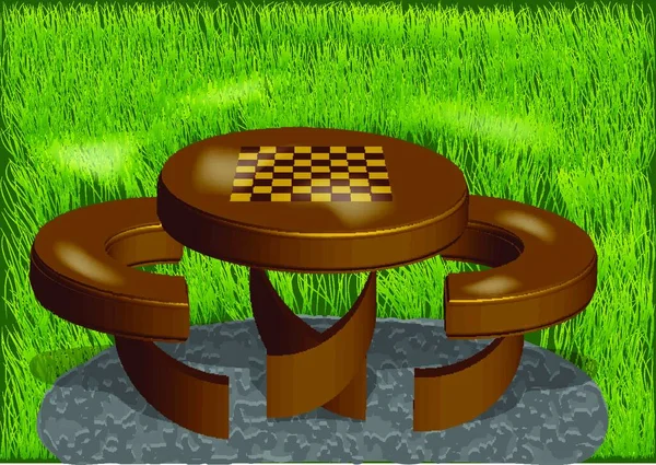 Σκακιέρα Στο Πάρκο Ένα Πράσινο Γρασίδι — Διανυσματικό Αρχείο