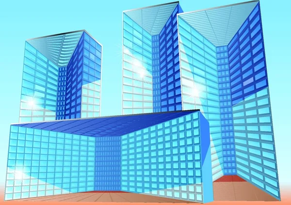 Bürogebäude Vier Abstrakte Gebäude Vor Blauem Himmel — Stockvektor