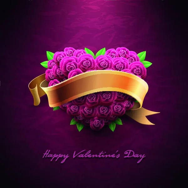 Vektor Retro Valentýna Blahopřání Design Šablony Růžemi Vrásčité Papírové Pozadí — Stockový vektor