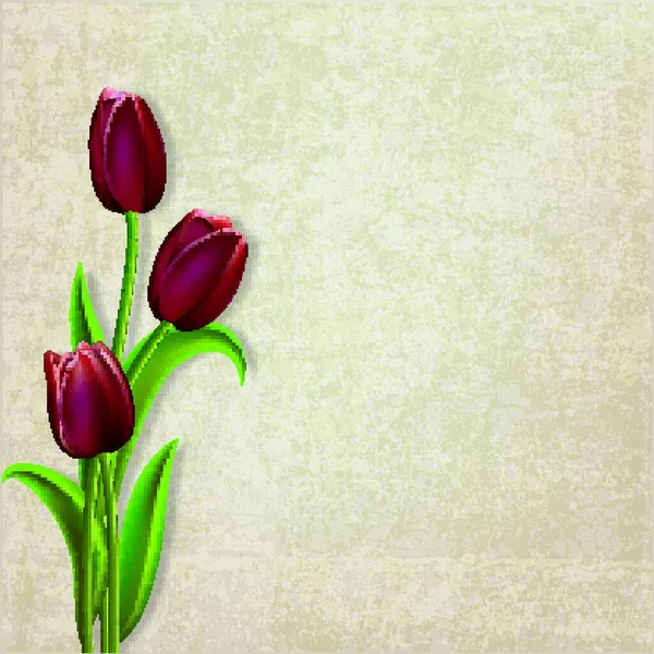 Abstrait Floral Gris Fond Grunge Avec Des Tulipes Rouges — Image vectorielle
