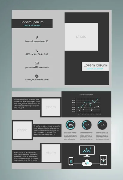 Zakelijke Bifold Brochure Template Modern Donkergrijs Blauw Design Met Bewerkbare — Stockvector