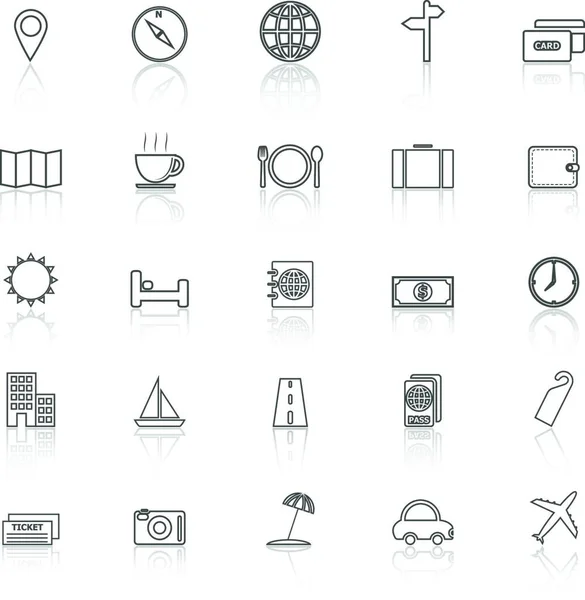 Symbole Der Reiselinie Mit Spiegelung Auf Weißem Hintergrund Aktienvektor — Stockvektor