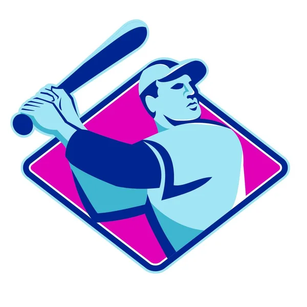 Illustrazione Vettoriale Giocatore Baseball Con Battuta Pipistrello Impostato All Interno — Vettoriale Stock