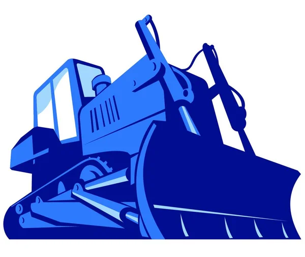 Vector Illustration Bulldozer Viewed Front Side Low Angle Isolated White — Stock Vector