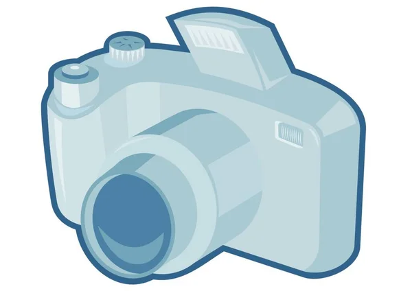 Цифровая Камера Просматриваемая Спереди Изолированном Белом Фоне Выполнена Стиле Арт — стоковый вектор