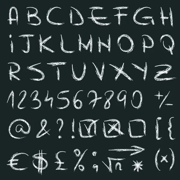 Alphabet Vectoriel Manuscrit Avec Chiffres Symboles Lettres Dessinées Main Croquis — Image vectorielle