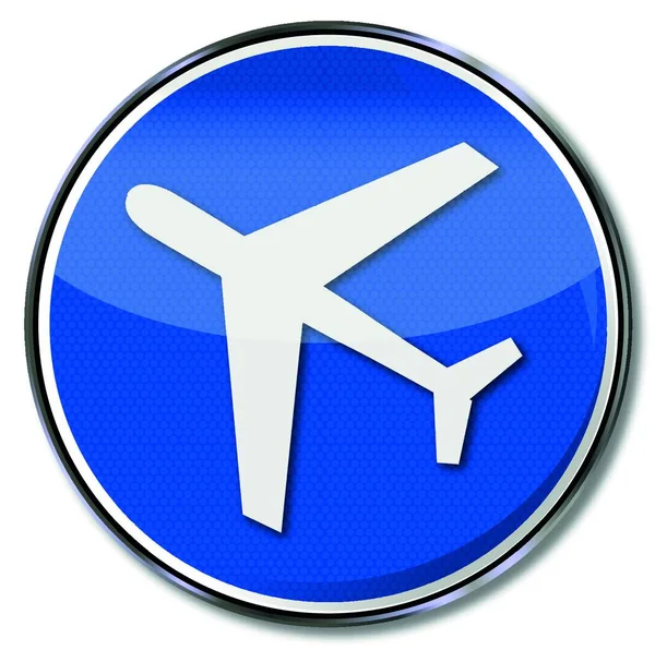 Kék Pajzs Repülőgéppel Repülőtérrel — Stock Vector