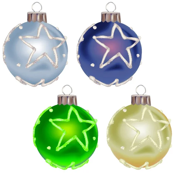 Balones Navidad Con Estrella Ilustración Colores Vector — Archivo Imágenes Vectoriales