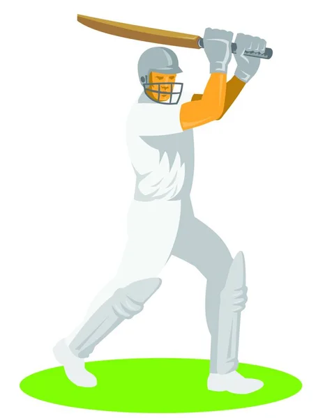 Vektor Illustration Eines Cricket Spielers Schlaghand Retro Stil — Stockvektor