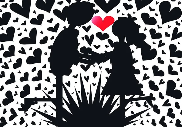 Explosion Hearts Black White Couple Kissing — Stock Vector