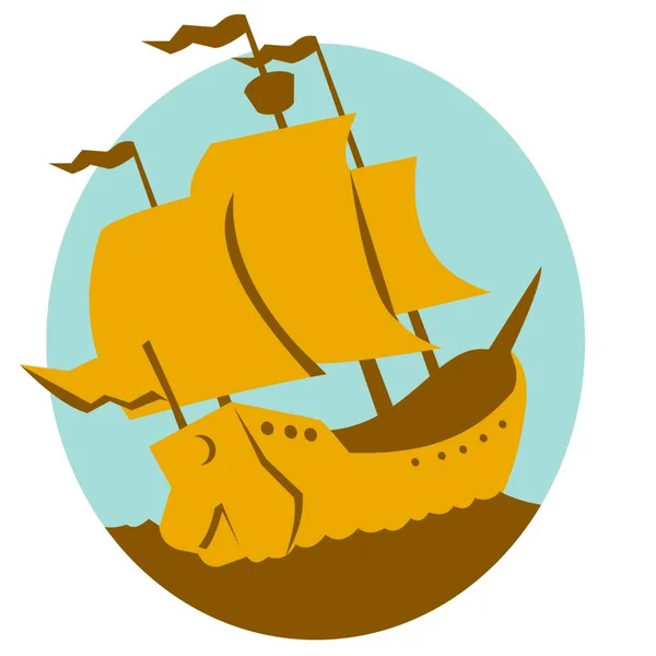 Ilustración Vectorial Galeón Velero Hecho Estilo Art Deco Retro — Vector de stock