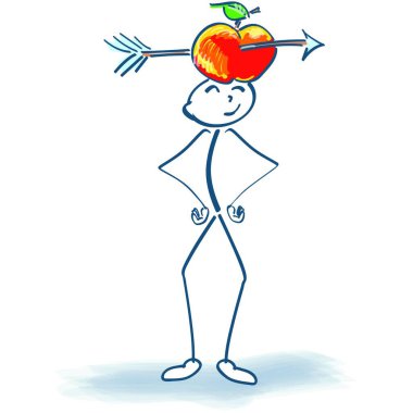 stick figure with shot apple with arrow clipart