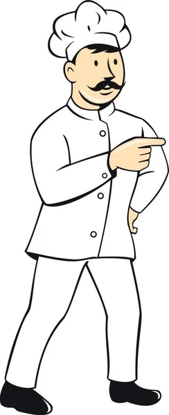 Ilustracja Kucharz Kucharz Piekarz Wąsy Stojący Wskazując Patrząc Boku Ustawić — Wektor stockowy