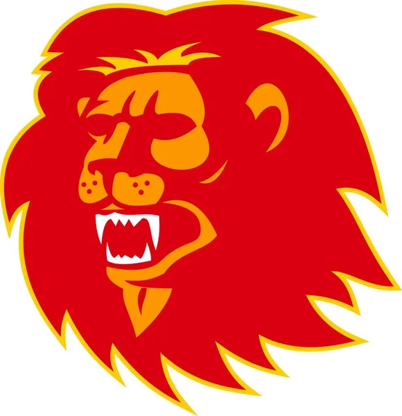 怒りのライオンの頭のイラストは レトロなスタイルで行われた隔離された白い背景に設定された側面を見て轟音 — ストックベクタ