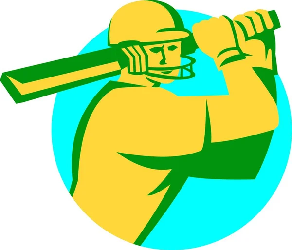 Illustrazione Giocatore Cricket Batsman Con Battuta Pipistrello Impostato All Interno — Vettoriale Stock