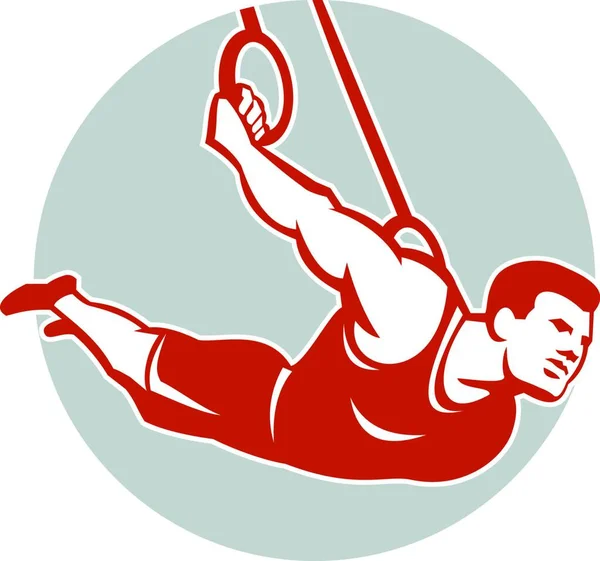 Illustration Eines Crossfit Athleten Der Turnringen Aufgehängt Wird Die Seitlich — Stockvektor