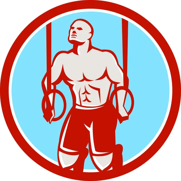 Illustration Crossfit Idrottare Kroppsvikt Motion Hängande Gymnastiska Ring Dip Sparka — Stock vektor