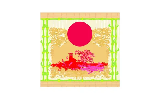 Abstract Card Asian Buildings Frame Vintege — Stock Vector